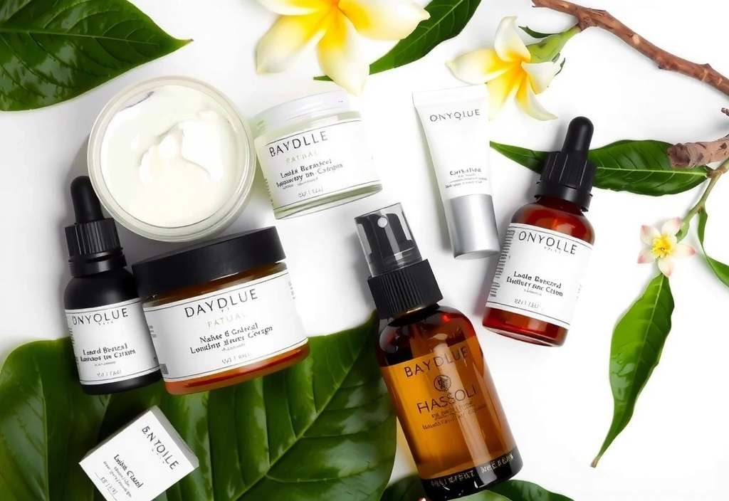 Luxurious natural skincare products with botanical elements