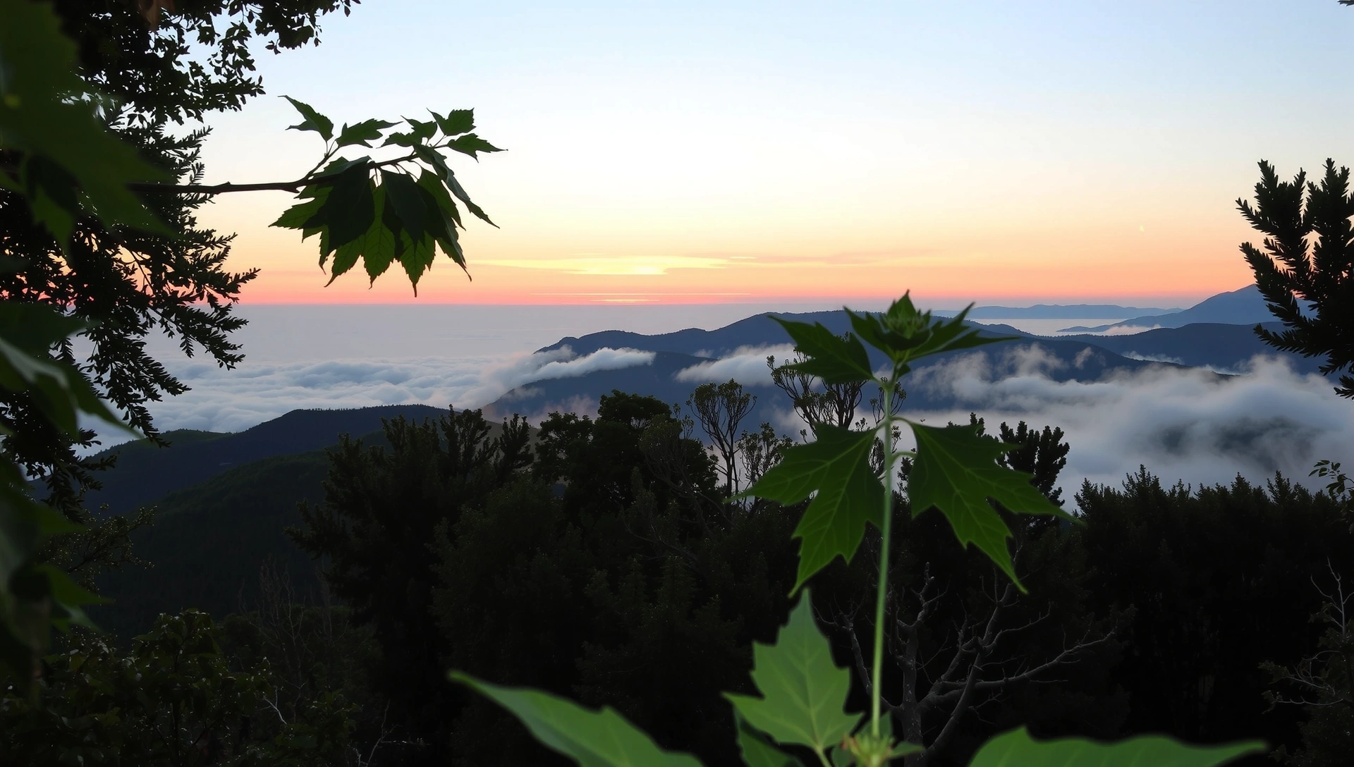Natural landscape with soft light, symbolizing peace and wellness
