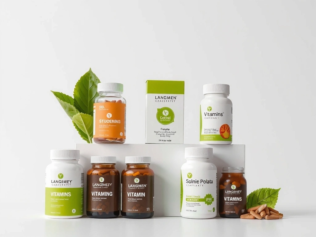 A variety of natural supplements in stylish packaging.